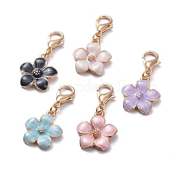 Golden Plated Zinc Alloy Pendants, with Enamel and Lobster Claw Clasps, Flower, Mixed Color, 30mm, Flower: 17x14x3mm