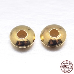 Soucoupe 925 perles intercalaires en argent massif, véritable 18k plaqué or, 5x2.5mm, Trou: 1.6mm, environ 150 pcs/20 g