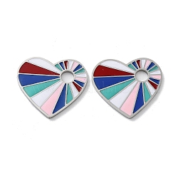 304 Stainless Steel Enamel Pendants, Heart Charm, Stainless Steel Color, 18x20x1.5mm, Hole: 3.5mm