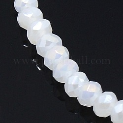 Imitation Jade Electroplate Glass Faceted Rondelle Beads Strands, AB Color Plated, White, 3.5x2.5~3mm, Hole: 1mm, about 144pcs/strand, 15.7 inche