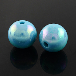 AB Color Plated Acrylic Gumball Beads for Bubblegum Necklace, Round, DeepSky Blue, 22mm, Hole: 3.5mm, about 83pcs/500g