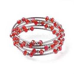 Wickelarmbänder mit fünf Schleifen, mit Rondellglasperlen, Eisen Zwischenperlen, Messingrohr Perlen-und Stahldraht-Speicher, Platin Farbe, rot, 2 Zoll (5.2 cm)