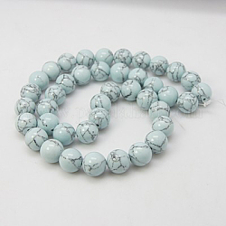 Kunsttürkisfarbenen Perlen Stränge, gefärbt, Runde, hellblau, 10 mm, Bohrung: 1 mm, ca. 40 Stk. / Strang, 15.7