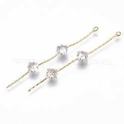 Brass Micro Cubic Zirconia Chain Tassel Big Pendants, Nickel Free, Real 18K Gold Plated, Thread, Clear, 56x7x5mm, Hole: 1.4mm