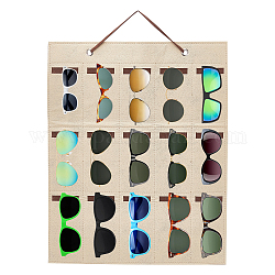 15-Slot Polyester Felt Sunglasses Organizer Storage Holder Stands, Wall Mounted Eyeglasses Hanging Bag, Eyewear Display, Rectangle, BurlyWood, 56.1cm, Bag: 50x40x0.3cm