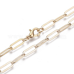 Büroklammerketten aus Messing, gezeichnete längliche Kabelketten Halskette machen, mit Karabiner verschlüsse, echtes 18k vergoldet, 24.01 Zoll (61 cm) lang, Link: 12x4 mm, Sprungring: 5x1 mm