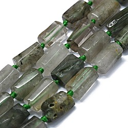 Verdes naturales abalorios de cuarzo rutilado hebras, pepitas, 11~14x6~8mm, agujero: 0.9 mm, aproximamente 28~32 pcs / cadena, 15.75'' (40 cm)