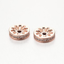Perles de zircone cubique de grade AAA de micro pave, disque, Sans cadmium & sans nickel & sans plomb, Véritable plaqué or rose, 6x3mm, Trou: 1.5mm