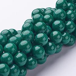 Cuentas mashan naturales redondos del jade hebras, teñido, verde oscuro, 10mm, agujero: 1 mm, aproximamente 41 pcs / cadena, 15.7 pulgada