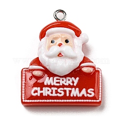 Pendentifs en résine opaque, Breloques de Noël avec boucles en fer plaqué platine, le père noël, 28x23x10mm, Trou: 2mm