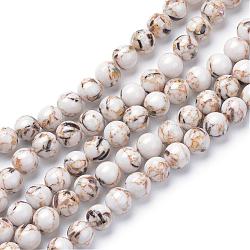 Turquoise synthétique et brins de perles de coquillage, teinte, ronde, blanc, 4mm, Trou: 0.5mm, Environ 95 pcs/chapelet, 15.7 pouce