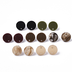 Fornituras de pendiente de botón de acetato de celulosa (resina), con 316 clavija quirúrgica de acero inoxidable, plato redondo, color mezclado, 13x2.5mm, agujero: 1.4 mm, pin: 0.6 mm