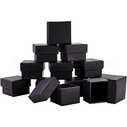 Portagioie in cartone di carta kraft, scatola degli anelli, quadrato, con spugna interna, nero, 4.5x3.8x3cm