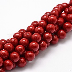 Chapelets de perles de coquille, Grade a, ronde, rouge foncé, 8mm, Trou: 0.9mm, Environ 47 pcs/chapelet, 15.5 pouce