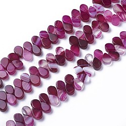 Dyed Natural Agate Beads Strands, Top Drilled Beads, Teardrop, Fuchsia, 7.5~8x5~5.5x2.5~3mm, Hole: 1mm, about 112pcs/strand, 15.3 inch(38.9cm)