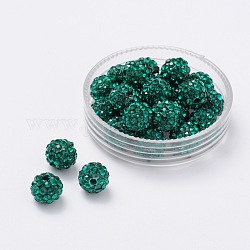 Pave Disco Ball Beads, Polymer Clay Rhinestone Beads, Grade A, Emerald, PP15(2.1~2.2mm), 14mm, Hole: 2mm