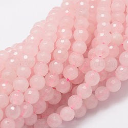 Faceted Round Natural Rose Quartz Bead Strands, 6mm, Hole: 1mm, about 68pcs/strand, 15.3 inch