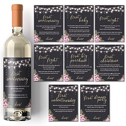 SUPERDANT 16 Sheets 8 styles Coated Paper Adhesive Sticker, Wine Bottle Adhesive Label, Anniversary Theme, Rectangle, Word, 12.5x10cm