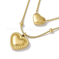 Placcatura ionica (ip) 304 collana a doppio strato con pendenti a cuore in acciaio inossidabile con catene satellitari da donna, oro, 15.20 pollice (38.6 cm)