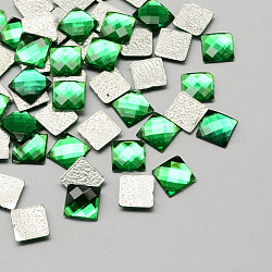 Transparent Faceted Square Acrylic Hotfix Rhinestone Flat Back Cabochons for Garment Design, Green, 10x10x2mm, about 1000pcs/bag