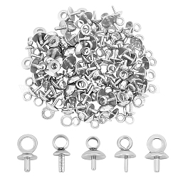 Unicraftale 100Pcs 5 Style 304 Stainless Steel Cup Pearl Peg Bails Pin Pendants, For Half Drilled Beads, Stainless Steel Color, 20pcs/style