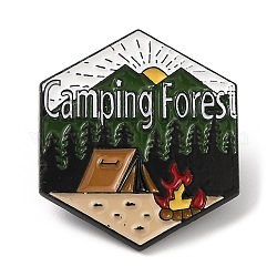 Outdoor-Camping-Thema mit dem Wort „Zurück zur Natur“-Emaille-Anstecknadel, Brosche aus schwarzer Zinklegierung für Rucksackkleidung, Farbig, 36x26x1.5 mm