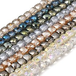 Electroplate Transparent Glass Beads Strands, Faceted, Cube, Mixed Color, 5x5x5mm, Hole: 1mm, about 83~84pcs/strand, 15.43~15.63 inch(39.2~39.7cm)