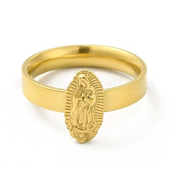 真空メッキ 304 ステンレス鋼楕円形、女性用聖母マリア指リング付き  ゴールドカラー  usサイズ8 1/2(18.5mm)