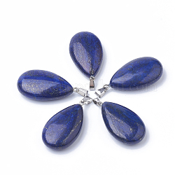 Lapis-lazuli synthétiques pendentifs, avec les accessoires en alliage, larme, teinte, platine, 45~46x23~24x11~12mm, Trou: 8x4mm