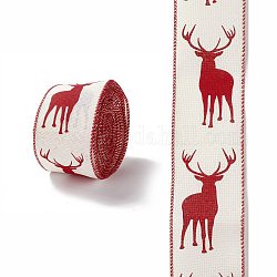 Weihnachtsthema Polyester-Leinenimitat-Wickelband, für handwerkliche Dekoration, Blumenbögen Handwerk, rot, Hirschmuster, 2-1/2 Zoll (62 mm), ca. 6.56 Yard (6m)/Rolle