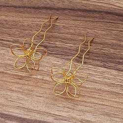 Fornituras de horquilla de pelo de hierro, con fornituras de filigrana de flores, dorado, 70x12x1.2mm, fornituras de filigrana: 35mm
