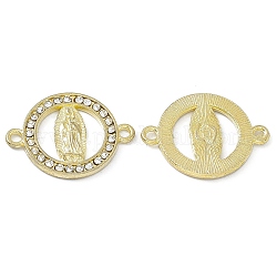 Verbindungsanhänger aus Religionslegierung, mit Strass-Kristall, flache runde Glieder mit jungfräulichem Muster, golden, 18x24x2 mm, Bohrung: 1.8 mm