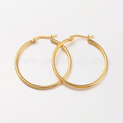 304 Stainless Steel Hoop Earrings, Hypoallergenic Earrings, Ring Shape, Real 18K Gold Plated, 34~35x2mm, 12 Gauge, Pin: 1x0.7mm