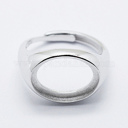 925 Sterling Silber Finger Ring Komponenten, einstellbar, Oval, Platin Farbe, Größe 8 (18mm), 3 mm breit, Fach: 12x16 mm
