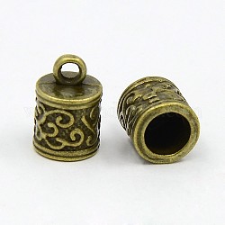 Tibetan Style Cord Ends, Column, Lead Free and Cadmium Free, Antique Bronze, 13x8.5x8.5mm, Hole: 2mm