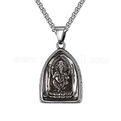 Halskette mit buddhistischem Bogenanhänger aus Edelstahl für Männer und Frauen, Ganesh/Ganesha, 23.62 Zoll (60 cm)