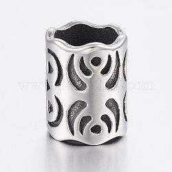 304 Stainless Steel Beads, Large Hole Beads, Column, Antique Silver, 14x11mm, Hole: 8.5mm