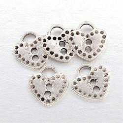Heart Alloy Pendant Rhinestone Settings, Lead Free and Cadmium Free, Antique Silver, 13x13x1mm, Hole: 3mm