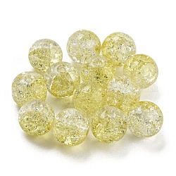 Peinture en aérosol transparente perles de verre craquelées, ronde, jaune, 10mm, Trou: 1.6mm, 200 pcs /sachet 