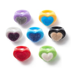Fingerring mit Herz aus Nerzimitat, breiter Ring aus Acryl für Frauen, Mädchen, Mischfarbe, uns Größe 7 1/4 (17.5mm)