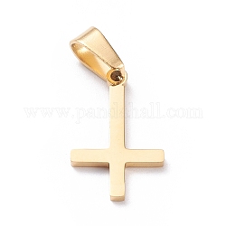 Ion Plating(IP) 304 Stainless Steel Pendants, Laser Cut, Cross, Golden, 21x13x1.5mm, Hole: 3.5x7mm