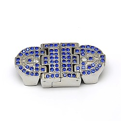 Smooth 304 Stainless Steel Leather Cord Magnetic Clasps, with Sapphire Mideast Rhinestone, Stainless Steel Color, 42x20x9mm, Hole: 7X4mm