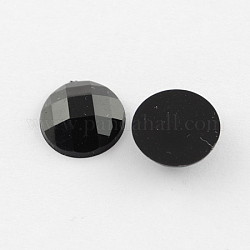Acrylic Rhinestone Cabochons, Flat Back, Faceted, Half Round, Black, 22x6mm