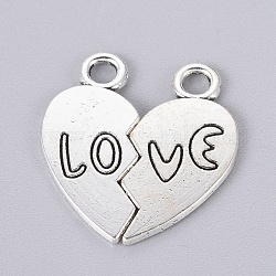 Valentines for Him Gift Ideas Tibetan Style Alloy Pendants, Cadmium Free & Nickel Free & Lead Free, Heart, Antique Silver, 23x11x2mm, Hole: 3mm