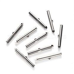 304 Stainless Steel Slide On End Clasp Tubes, Slider End Caps, Stainless Steel Color, 6x35x4mm, Hole: 3x1.5mm, Inner Diameter: 3mm