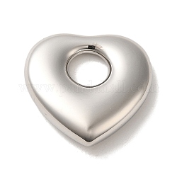 304 Stainless Steel Pendants, Heart Charm, Stainless Steel Color, 27x28x7.5mm, Hole: 8.5mm