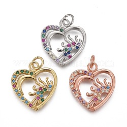 Brass Micro Pave Colorful Cubic Zirconia Charms, with Jump Rings, Long-Lasting Plated, Butterfly with Moon and Sun, Mixed Color, 19x17x2mm, Hole: 3mm