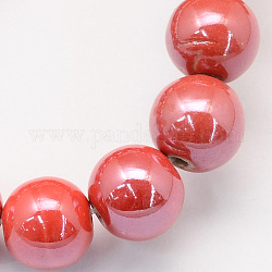 Fatti a mano pearlized rotonde in porcellana perline, arancio rosso, 8mm, Foro: 2 mm