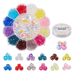 Kit de diy para hacer pulseras de color caramelo, incluyendo perlas redondas y cúbicas de acrílico y plástico abs, hilo elástico, color mezclado, 390 PC / sistema