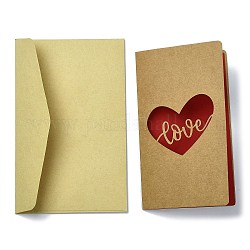 Grußkarten aus Kraftpapier, Zeltkarte, Muttertagsthema, mit Umschlag, Rechteck mit Wort Liebe, Herz, 187x118x0.5 mm